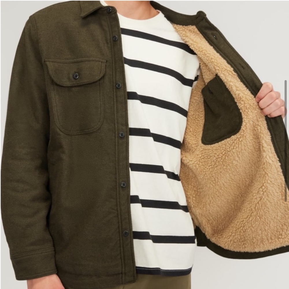 Everlane ReNew Fleece Lined Overshirt XXL Green Heavyweight Jacket NWT - Picture 3 of 12